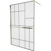 MEXEN/S - KIOTO Sprchová zástena WALK-IN s poličkou a držiakom uterákov 120 x 200, transparent/čierna 8 mm, zlatá 800-120-121-50-78