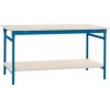 Manuflex BB5217.5007 Kompletný príručný stolík BASIS stacionárny s plastovou doskou + medzipolica, š xhxv: 1250 x 600 x 780 mm, brilantné modrá (RAL 5007); BB5217.5007