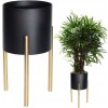 ProGarden KOVOVÝ kvetináč SO STOJANOM BIL 31 x 15,5 cm + 36 x 19 cm ČIERNA/ZLATÁ