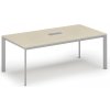 Rokovací stôl PRIMO INVITATION, 200x100 cm, breza + stolná zásuvka TYP II, strieborná