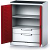 Alfa 3 Policová dielenská skriňa 2-dverová MECHANIC, 1 polica, 2 zásuvky, 920 x 500 x 1170 mm, červené dvere