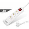 Predlžovačka s 3 zásuvkami - 3 x 1,5 mm - 1,5 m - 2 x USB - s vypínačom