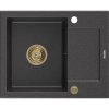 Mexen Enzo, granitový drez 576x465x174 mm, 1-komorový, čierna škvrnitá so zlatým sifónom, 6506571005-76-G