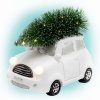 Keramická figúrka, biele autíčko so stromčekom