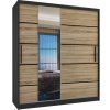 Šatníková skriňa 133 cm Belini čierny mat / dub sonoma s posunými dverami zrkadlom a zásuvkami Výrobca MBP SZP6/1/B/DS/0/KLP