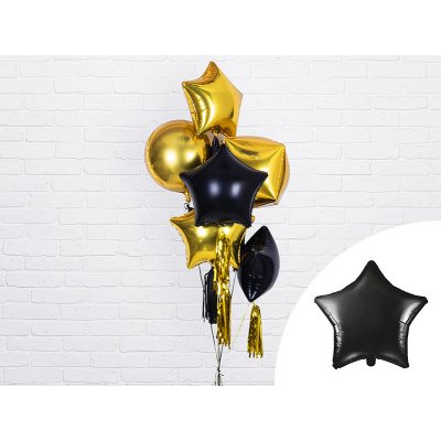 PartyDeco Fóliový balón Hviezda čierna 48 cm