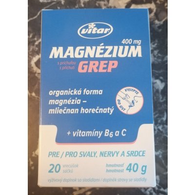 Vitar Magnézium 400 mg + vitamíny B6 a C vrecúška s príchuťou grepu 20 ks