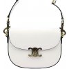 oválna kožená crossbody kabelka s elegantným mosadzným patentom Biela