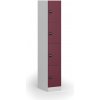 Šatníková skrinka S1 s úložnými boxmi, 4 boxy, 1850 x 300 x 500 mm, demont, zámok s čítačkou RFID kariet, červené dvere