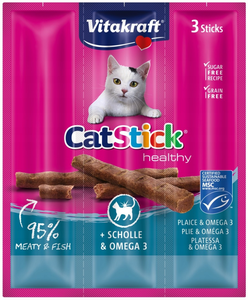Vitakraft Cat Stick mini mäsové tyčinky s príchuťou platesy 18 g