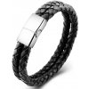 Troli dvojitý čierny náramok z prepletané kože Leather SW-BL008