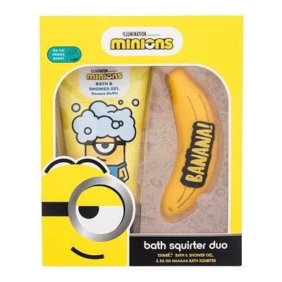 Minions Bath Squirter Duo dárková sada: sprchový gel Minions Bath & Shower Gel Banana Muffin 150 ml + hračka do koupele pro děti