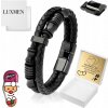 Pánsky náramok LUXMEN kožený čierny nastaviteľný s gravírovaním 21,50 cm