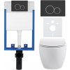 CERANO - Kompletný podomietkový WC set Lite/Dure - biela lesklá - WC tlačidlo Duo, čierna matná - na zamurovanie - 51,5x35 cm