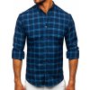 Tmavomodrá pánska košeľa s károvaným vzorom a dlhými rukávmi Bolf 22749