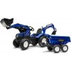 Falk Šliapací traktor 3090W New Holland T8 s nakladačom, rypadlom a maxi vlečkou