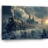 Sablio Obraz Parná lokomotíva v zasneženom meste - 90x60 cm