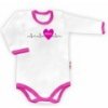 Baby Nellys Body dlhý rukáv vel. 74, Máma v srdíčku - biele/růžový lem