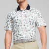 Pánska polokošeľa Puma Golf Mattr Lagoon biela s ružovou potlačou XS