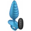 Playhouse Deep Ribbed Anal Plug Vibrating with Remote Blue