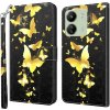Peňaženkové kožené puzdro Pattern na Xiaomi Redmi 13C - Zlatý motýľ