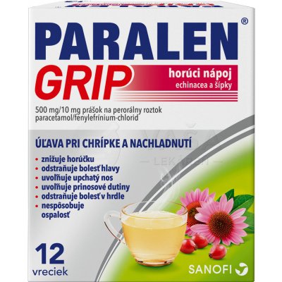 Paralen Grip Horúci nápoj Echinacea a šípky 12 vrecúšok s práškom na prípravu nápoja