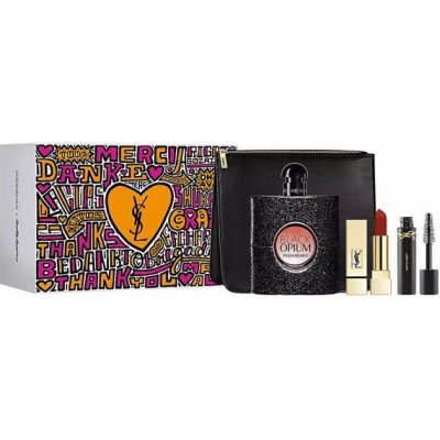 Yves Saint Laurent Black Opium SET: Parfumovaná voda 90ml + Rouge Pur Couture Rúž 1,3g + Maskara 2ml + Kozmetická taška pre ženy