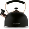 Konighoffer Elegantná nerezová čajová kanvica s medenými prvkami a píšťalkou 2,3 l – čierna matná na elegantné a bezpečné varenie vody