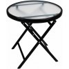Skladací stôl so sklenenou doskou, čierny, Ø 45 cm, oceľ