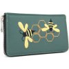 Módna dámska vyšívaná kožená peňaženka č.8606 s motívom Včeličiek, zelená farba