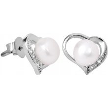 JwL Luxury Pearls náušnice Srdce s pravou perlou a zirkónmi JL0407