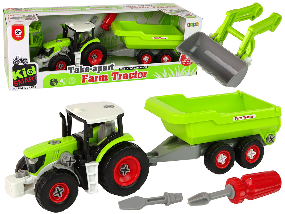 Lean Toys Traktor s vlečkou na demontáž zelený
