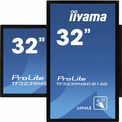 32 iiyama TF3239MSC-B1AG: AMVA, FullHD, capacitive, 12P, 500cd/m2, VGA, HDMI, DP, 24/7, IP54, černý