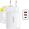 Baseus Kompaktná rýchlonabíjačka Baseus, 2xUSB, USB-C, PD, 3A, 30W (biela) CCXJ-E02