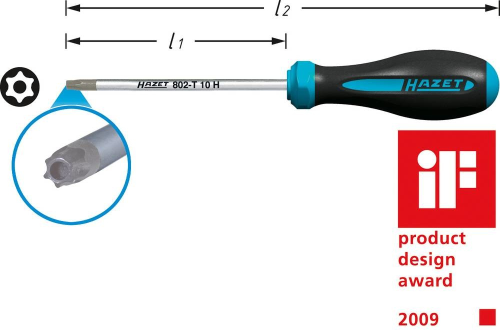 Hazet HAZET dielňa skrutkovač Torx Veľkosť skrutkovača TR 8 Dĺžka drieku: 60 mm; 802-T8H