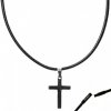 Šnúrkový Glosery náhrdelník s krížikom - chir. oceľ, čierna šnúrka 1,5 a 2mm Dĺžka: 60cm, Hlavná šnúrka: sivá 2,5mm, Prívesok: čierný