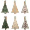 Vianočné štipce s filcovou a drevenou ozdobou 6ks - stromčeky