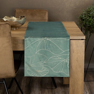 DomTextilu Zamatový stredový obrus s potlačou mentolovej farby 35x180 cm