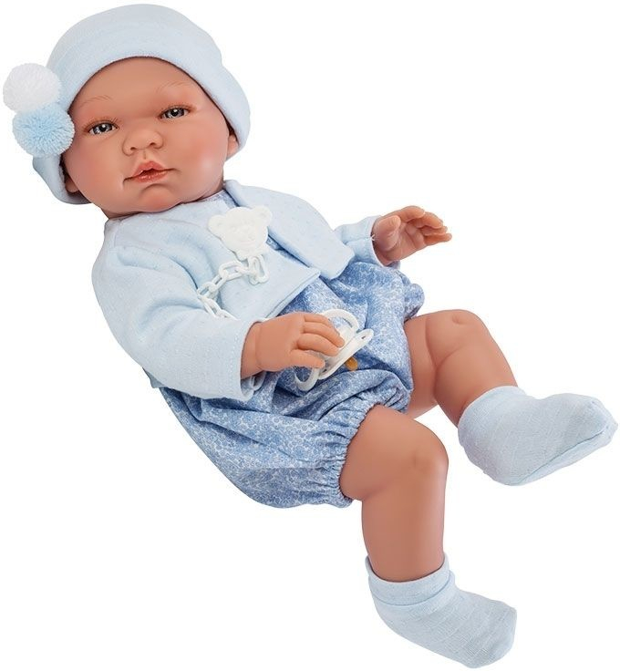 Asi Realistické bábätko Pablo 43cm v modrom overale s čiapkou