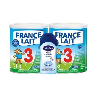 France Lait 3 mliečna výživa na podporu rastu pre malé deti od 1 roka 2x400g + Bübchen Baby mlieko 50ml