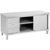 Nerezová pracovná skrinka - 180 x 70 x 85 cm - Royal Catering - nosnosť 600 kg 3 zásuvky RCSSCB-180X70-S