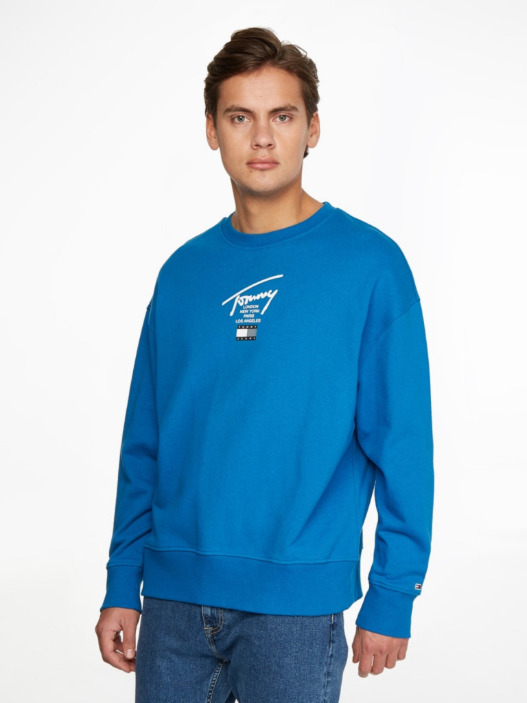 Tommy Jeans pánska modrá mikina MODERN ESSENTIAL SIG CREW C22