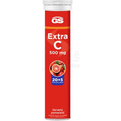 GS Extra C 500 mg (inov. 2023) 25 šumivých tabliet (20+5 zadarmo) červený pomaranč