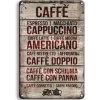 Ceduľa Caffe, Cappuccino, Americano, Doppio