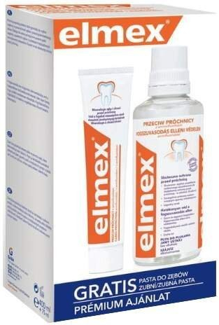 Elmex Caries Protection ústna voda 400 ml + zubná pasta posilňujúci zubnú sklovinu 75 ml darčeková sada