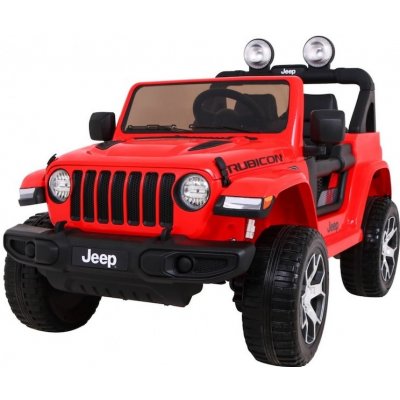 Joko Elektrické autíčko Jeep Wrangler Rubicon 4x4 penové kolesá kožené sedadlo FM rádio červená