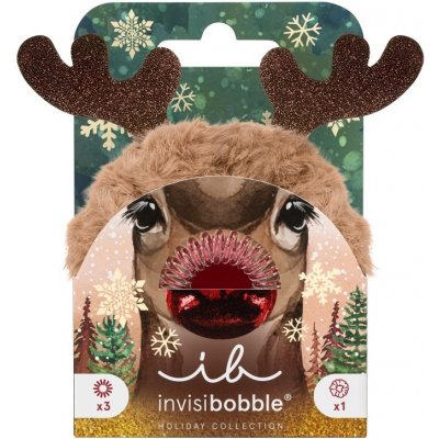 Invisibobble SET Holidays Red Nose Reindeer - Gumička original 3 ks + sprunchie 1 ks Dárková sada