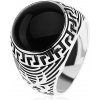 Šperky eshop - Prsteň zo striebra 925, čierny glazúrovaný kruh, ornament gréckeho kľúča SP40.24 - Veľkosť: 59 mm