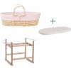 Ahojbaby set Mojžišov kôš pre bábätko Corn s hojdacím stojanom natural ružovým poťahom