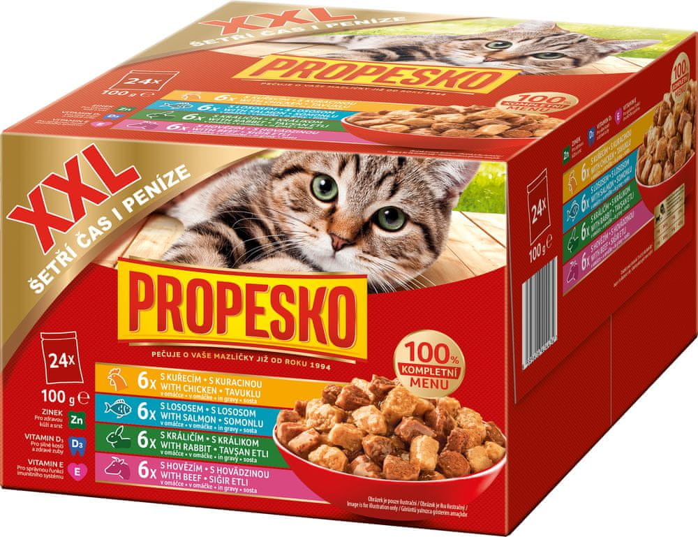 Propesko mačka kura hovädzie králik losos 24 x 100 g